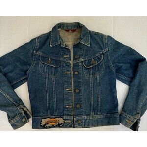 Vtg 70s LEE 101-J Denim Jacket Chore Work Riders Western Cowboy Blue Barn Sz 7/8